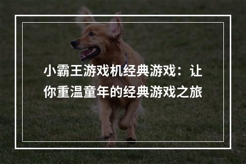 小霸王游戏机经典游戏：让你重温童年的经典游戏之旅