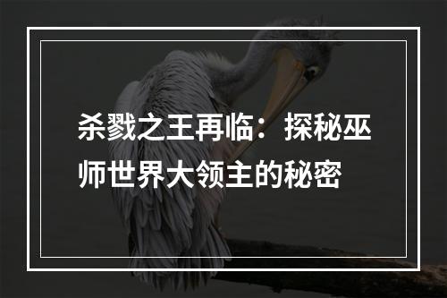 杀戮之王再临：探秘巫师世界大领主的秘密