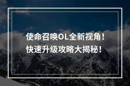 使命召唤OL全新视角！快速升级攻略大揭秘！