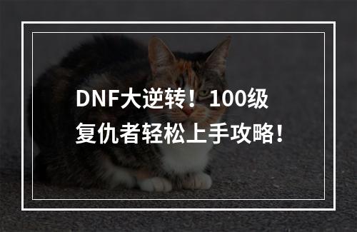 DNF大逆转！100级复仇者轻松上手攻略！