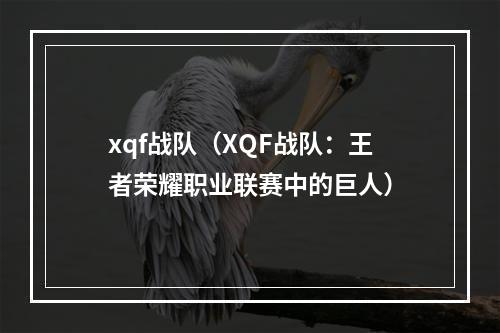 xqf战队（XQF战队：王者荣耀职业联赛中的巨人）