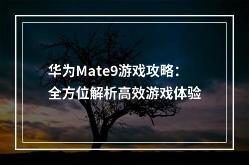 华为Mate9游戏攻略：全方位解析高效游戏体验