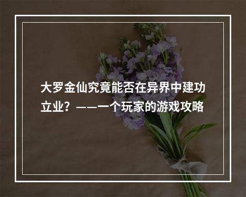 大罗金仙究竟能否在异界中建功立业？——一个玩家的游戏攻略