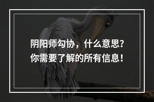 阴阳师勾协，什么意思？你需要了解的所有信息！