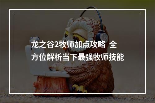 龙之谷2牧师加点攻略  全方位解析当下最强牧师技能