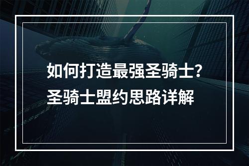 如何打造最强圣骑士？圣骑士盟约思路详解