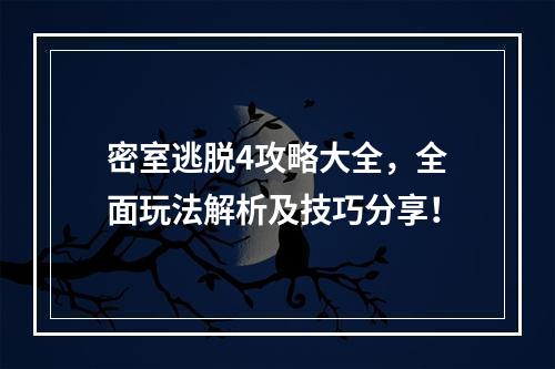 密室逃脱4攻略大全，全面玩法解析及技巧分享！