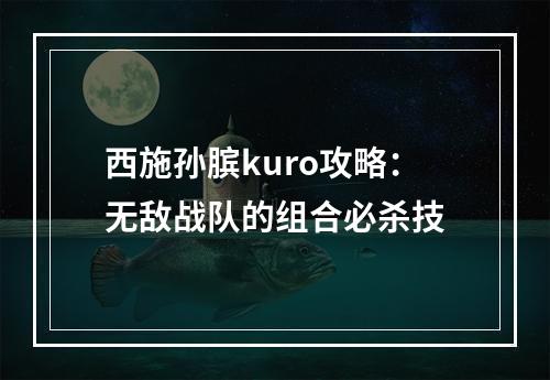 西施孙膑kuro攻略：无敌战队的组合必杀技