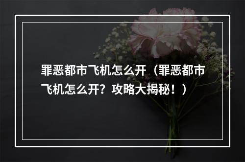 罪恶都市飞机怎么开（罪恶都市飞机怎么开？攻略大揭秘！）