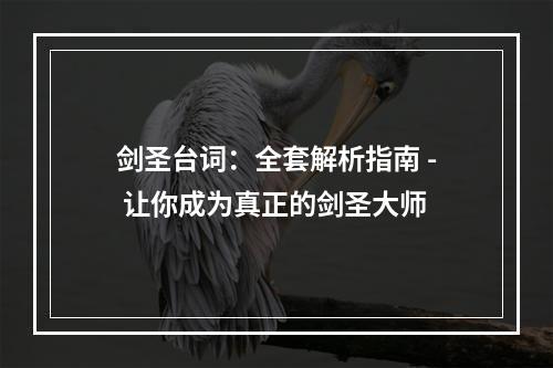 剑圣台词：全套解析指南 - 让你成为真正的剑圣大师