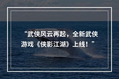 “武侠风云再起，全新武侠游戏《侠影江湖》上线！”