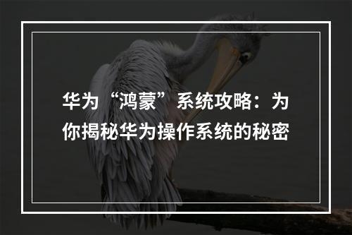 华为“鸿蒙”系统攻略：为你揭秘华为操作系统的秘密