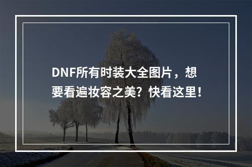 DNF所有时装大全图片，想要看遍妆容之美？快看这里！