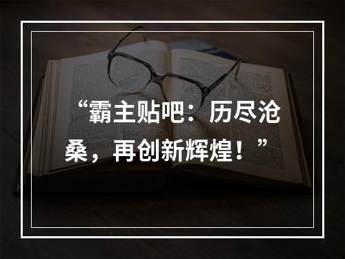 “霸主贴吧：历尽沧桑，再创新辉煌！”