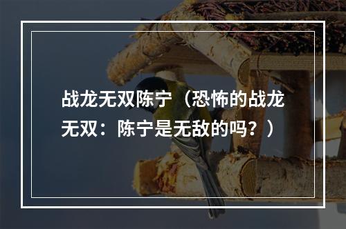 战龙无双陈宁（恐怖的战龙无双：陈宁是无敌的吗？）