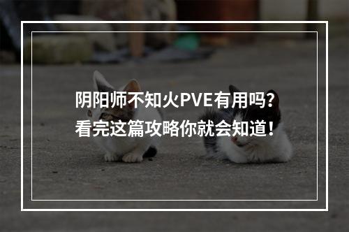 阴阳师不知火PVE有用吗？看完这篇攻略你就会知道！