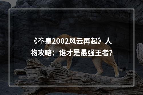 《拳皇2002风云再起》人物攻略：谁才是最强王者？