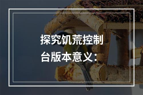 探究饥荒控制台版本意义：