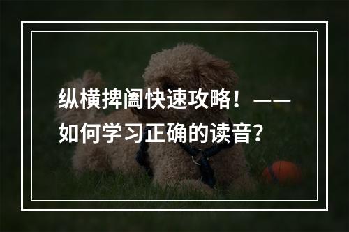 纵横捭阖快速攻略！——如何学习正确的读音？