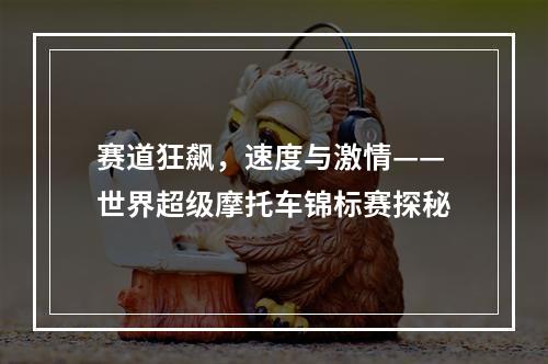 赛道狂飙，速度与激情——世界超级摩托车锦标赛探秘