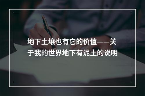 地下土壤也有它的价值——关于我的世界地下有泥土的说明