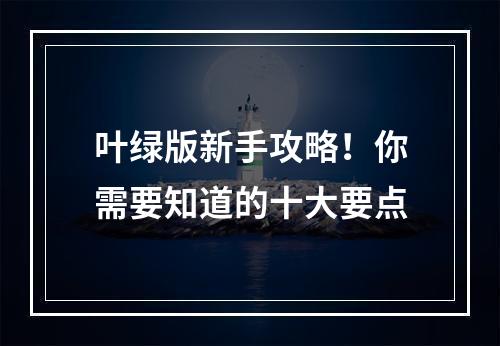 叶绿版新手攻略！你需要知道的十大要点