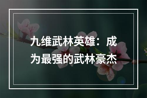 九维武林英雄：成为最强的武林豪杰