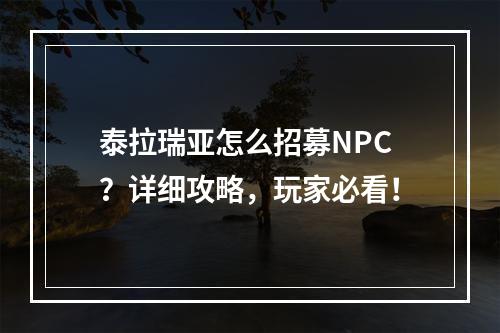 泰拉瑞亚怎么招募NPC？详细攻略，玩家必看！