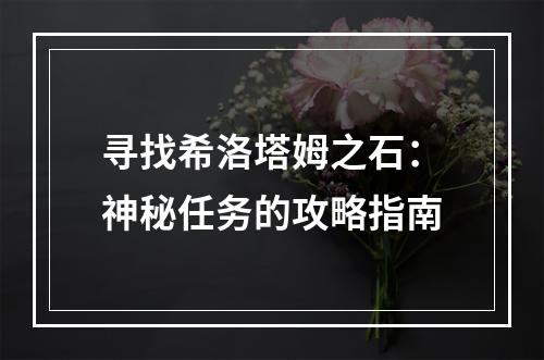 寻找希洛塔姆之石：神秘任务的攻略指南