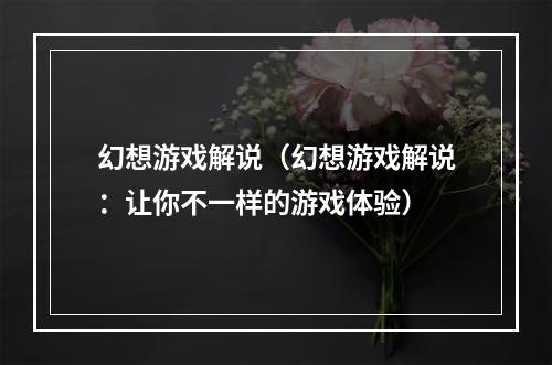 幻想游戏解说（幻想游戏解说：让你不一样的游戏体验）