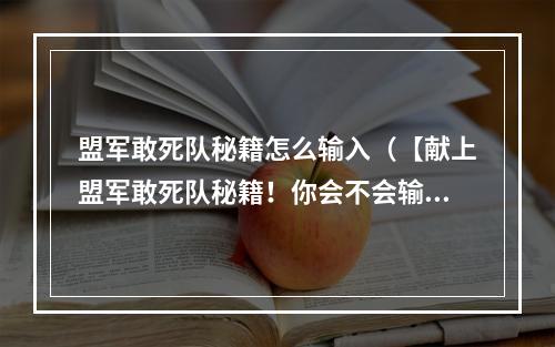 盟军敢死队秘籍怎么输入（【献上盟军敢死队秘籍！你会不会输入？】）