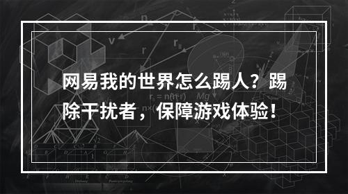 网易我的世界怎么踢人？踢除干扰者，保障游戏体验！