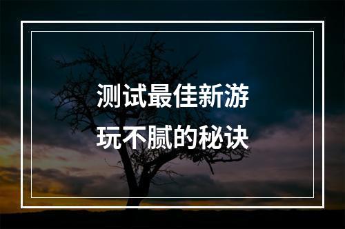 测试最佳新游玩不腻的秘诀