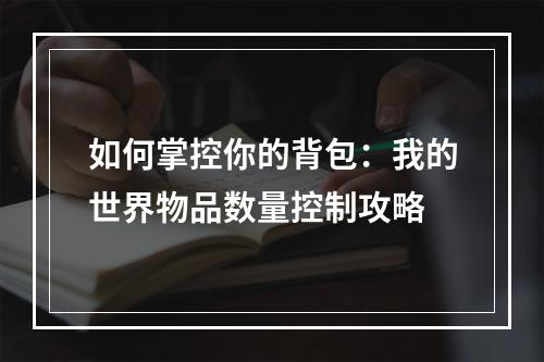 如何掌控你的背包：我的世界物品数量控制攻略