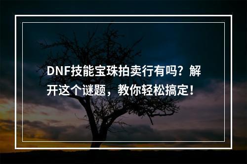 DNF技能宝珠拍卖行有吗？解开这个谜题，教你轻松搞定！