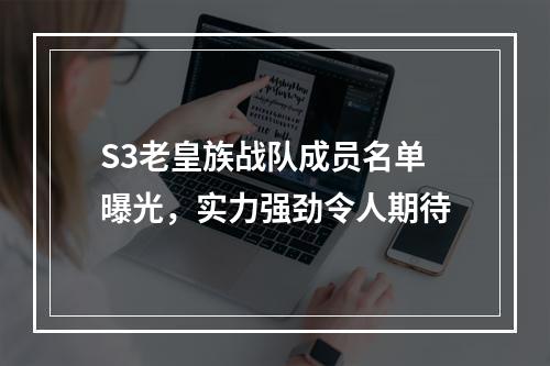 S3老皇族战队成员名单曝光，实力强劲令人期待