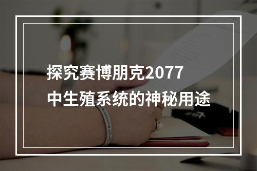 探究赛博朋克2077中生殖系统的神秘用途