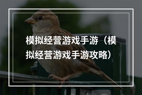 模拟经营游戏手游（模拟经营游戏手游攻略）