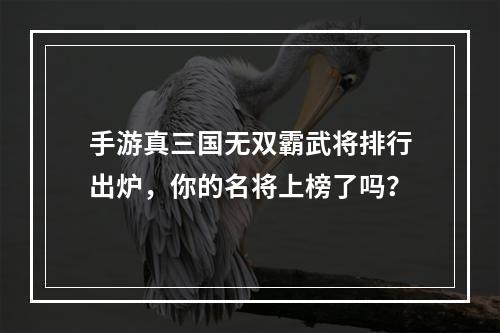 手游真三国无双霸武将排行出炉，你的名将上榜了吗？