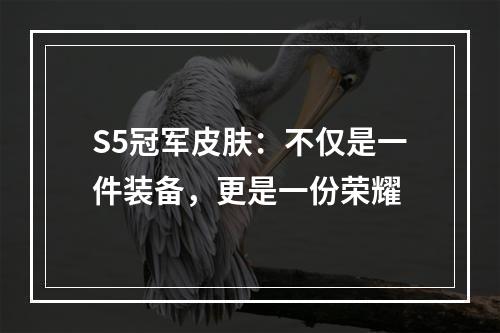 S5冠军皮肤：不仅是一件装备，更是一份荣耀