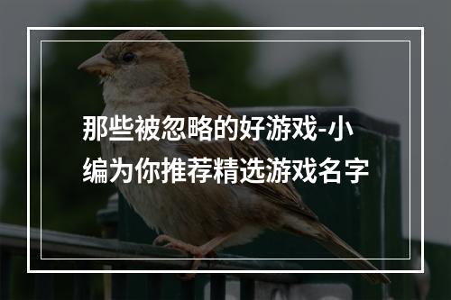 那些被忽略的好游戏-小编为你推荐精选游戏名字