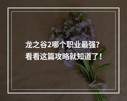 龙之谷2哪个职业最强？看看这篇攻略就知道了！