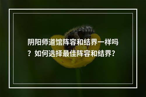 阴阳师道馆阵容和结界一样吗？如何选择最佳阵容和结界？