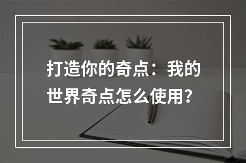 打造你的奇点：我的世界奇点怎么使用？