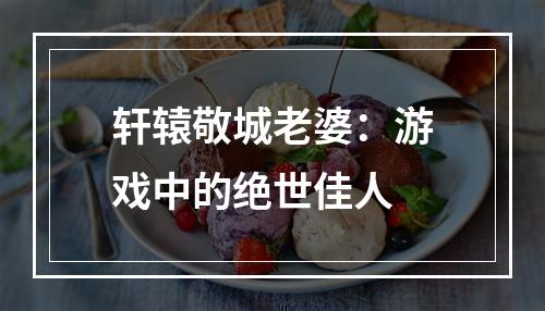 轩辕敬城老婆：游戏中的绝世佳人