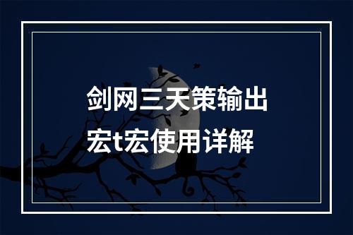 剑网三天策输出宏t宏使用详解