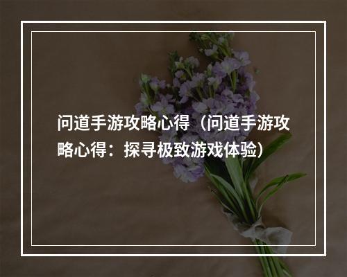 问道手游攻略心得（问道手游攻略心得：探寻极致游戏体验）