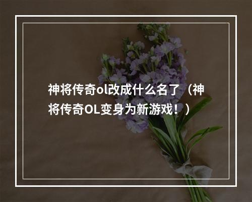 神将传奇ol改成什么名了（神将传奇OL变身为新游戏！）