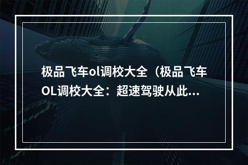 极品飞车ol调校大全（极品飞车OL调校大全：超速驾驶从此不再难！）