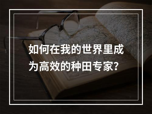 如何在我的世界里成为高效的种田专家？